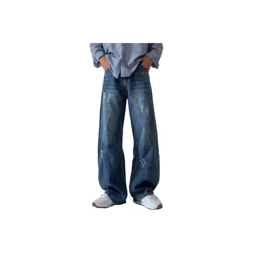 HOKLV Темно-синий С подарками Съемный Застежка-липучка Унисекс Джинсы