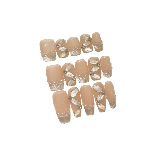 OEING Handcrafted False Nail Жемчужный Кошка's Eye Лента Мягкий Премиум Укороченный Nail Art Короткий Квадрат Золотой Телесный Кошачий глаз