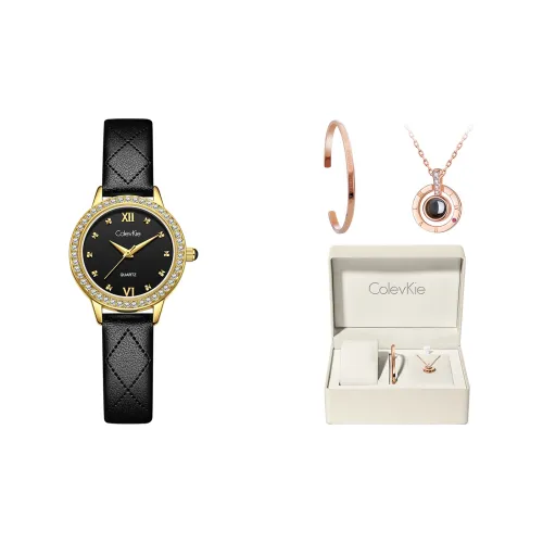 ColevKie Кварцевый механизм кожаный ремешок часы для женщин черный циферблат