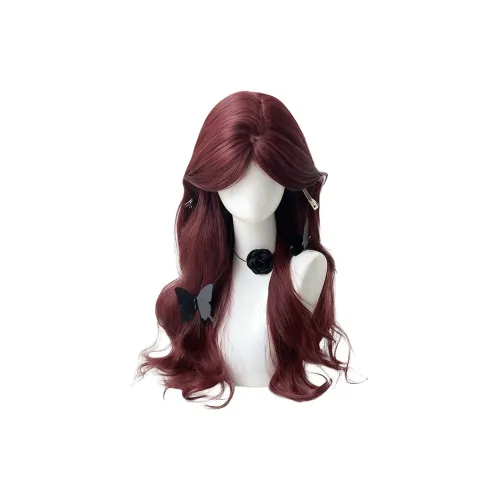 YOUXI [Cinnabar Большая волна] Полная парик CENTER Часть Малиново-красный Длинные кудрявые волосы Высокотемпературная пряжа