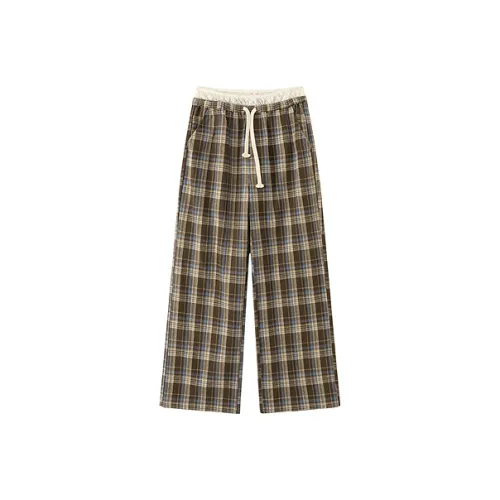 CHUU Кофейная клетка Женские Повседневные Брюки
