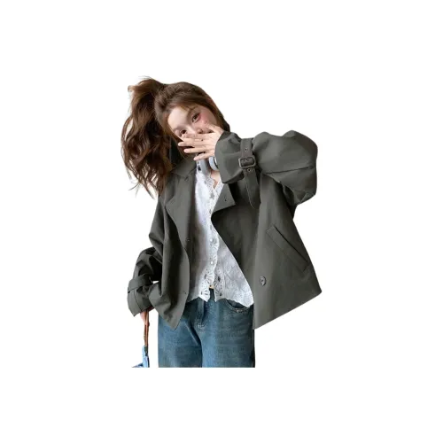 SIXUSICHOU Армейский зеленый Женский тренч