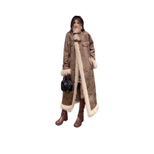 DATOUXIAYUBUCHOU Кофе Меховой воротник Пальто Женское пальто