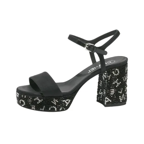 CHANEL One Ремешок Сандалии 9 см Женские Черные