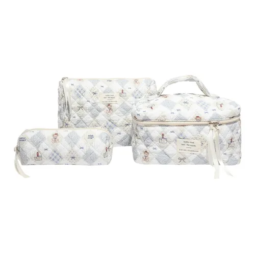 Stubborn Корейский стиль Makeup Bag Большая вместимость Лоскутное шитье Хранение Портативный Мягкий Портативный Makeup Bag Пылезащитный чехол