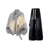 Светло-серый топ + черные штаны