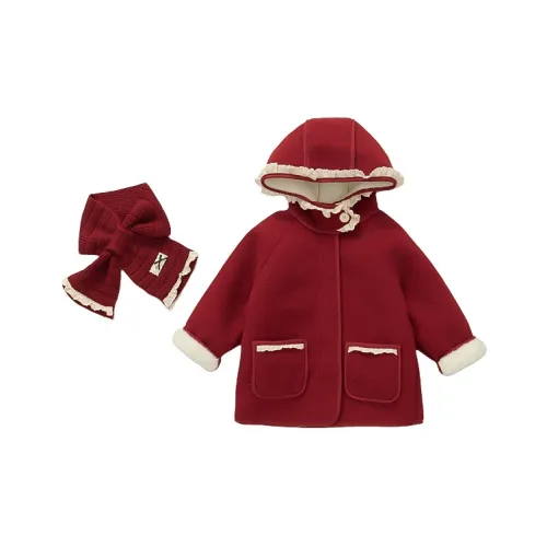 ZHIO Красный с шарфом Kids Шерстяное пальто