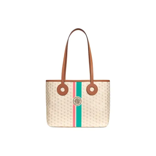 Moynat Toile1920 Холст с кожей Тоут Сумка Сумка для покупок Сумка на плечо Сумка Маленькая Женская Зеленая Розовая Экрю