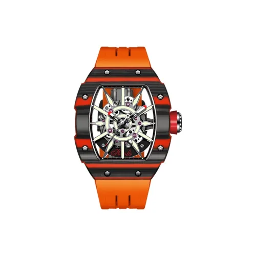 HaofaTourbillon Механический механизм Резиновый ремешок Часы Мужские часы Черепный циферблат