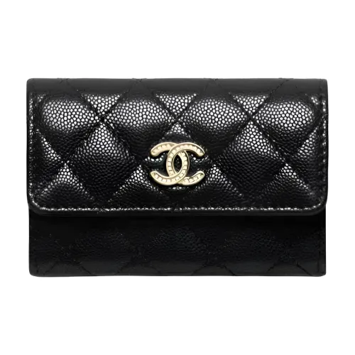 CHANEL Телячья кожа Держатель для карт Женские Черный