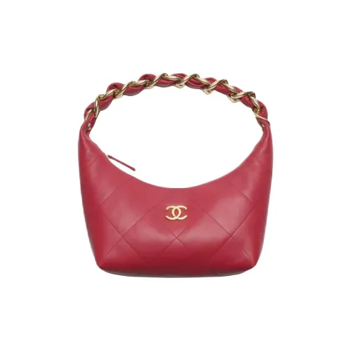 CHANEL Гладкая отделка сумка-хобо из телячьей кожи женская красная