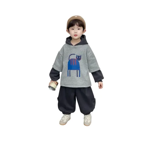 YUGUOGUO Светло-серый топ + темно-серый низ Kids Повседневная спортивная одежда