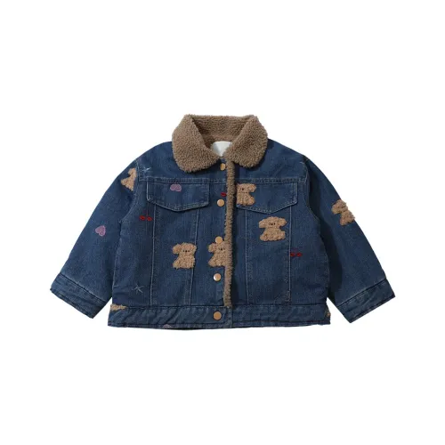 SHIBU Rainbow Elephant D2451 Bear Embroidery Fleece-Lined Denim Jacket Image Color Kids Jackets SHIBU Радужный Слон D2451 Медведь Вышивка Флис-Линейная Джинсовая Куртка Изображение Цвет Детские Куртки