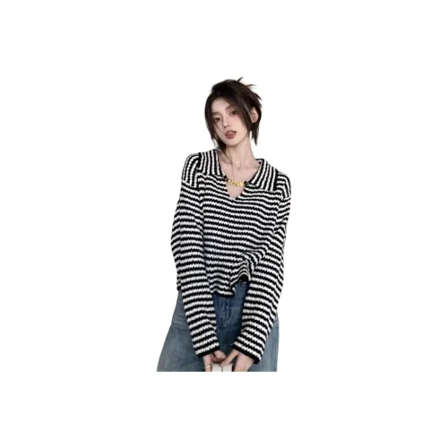 YOUSEKOO Черно-белые полосы Женские Трикотаж