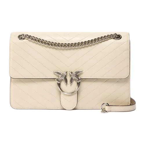 PINKO Love Series Корова Кожа Плечевая Сумка Средняя Женская Бежевая