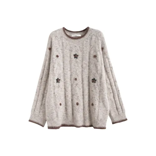 Tonlion Бежевый с Кофейным цветочным Женская Трикотаж