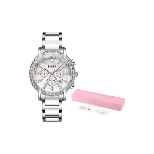 BIELLA Women's Watch Кварцевый механизм Ремешок из нержавеющей стали Белый циферблат