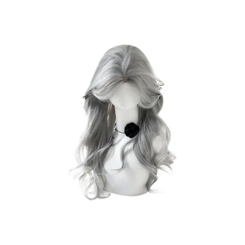 Northward Incline Серебристо-серый CENTER Часть Боковая сторона Bang Длинный Wave Hair Женская Перука Высокая Температура Пряжа