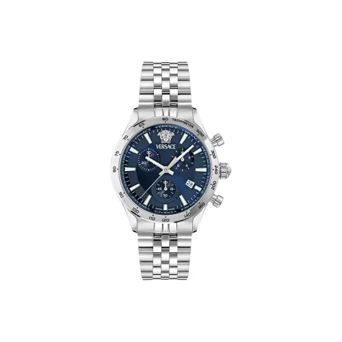 VERSACE Мужские часы Кварцевый механизм Ремешок из нержавеющей стали 40 мм Синий циферблат