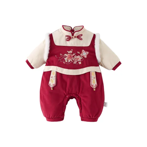 XiaoJinBu Темно-красный Малыш Комбинезоны Ползунки