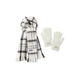 Белый шарф с полосами + бежевые перчатки