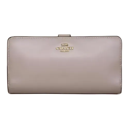 COACH Skinny Wallet Телячья кожа Кошелек Маленький Женские Светлый Винтаж Никель Тауповый