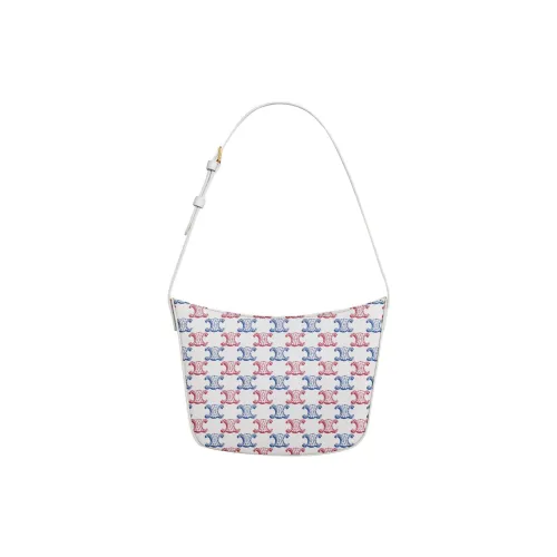 CELINE Croque Холст Телячья кожа Ручная Сумка через плечо Женская Синий Красный Белый