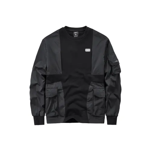 VIP MULTI Карман Пэчворк Дизайн Длинный рукав Свитшот с круглым вырезом Унисекс Черный