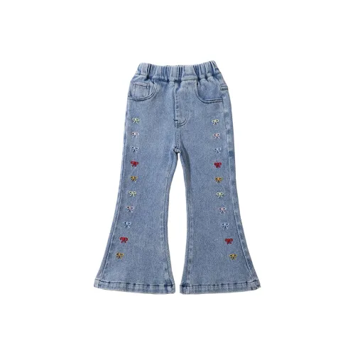 SHIBU Rainbow Elephant C2521 Bowknot Embroidery Denim Wide Leg Kids Jeans SHIBU Радужный Слон C2521 Бант Вышивка Деним Расклешенные штаны Цвет изображения Kids Джинсы