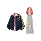 Темно-синий, синий + красный, рубашка + светло-серые, штаны