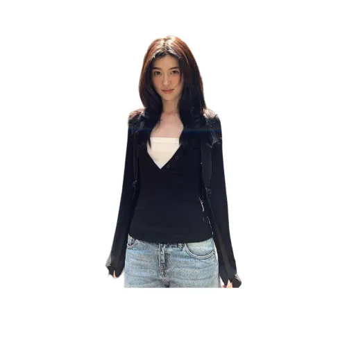 QIAOMONVHAI Черные Женские T-рубашки