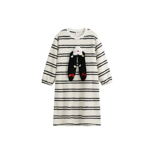 Gongdie Черно-белые полосы Женские Ночные сорочки