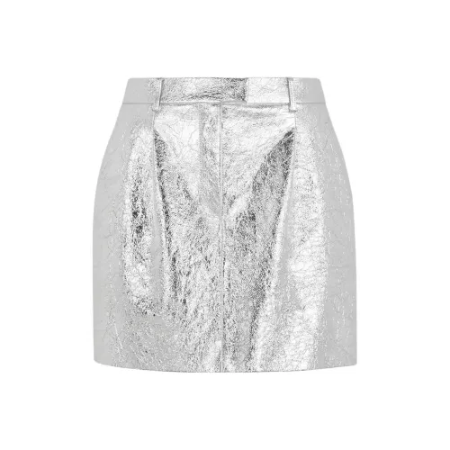 FENDI Кожаные короткие юбки Женские Серебряные