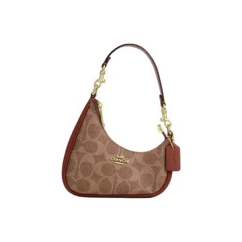 COACH Teri Покрытие Холст С кожей Вставка Сумка через плечо Мини Женская Карамель