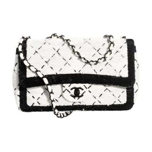 CHANEL Шерстяная сумка через плечо сумка большого размера женская черно-белая