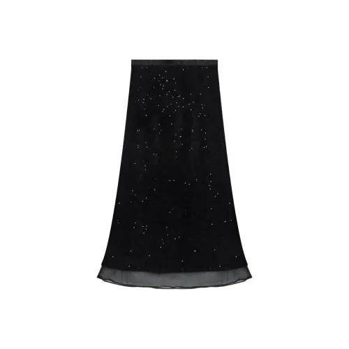 GZQJ Черный Женские Повседневные Длинные Юбки