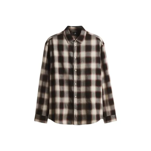 H M Темно-коричневый Бежевый Мужские Рубашки