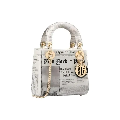 DIOR Lady Dior Металлический компонент Сумка Мини Женские Черный Белый
