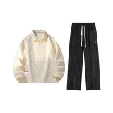 Абрикосовый свитшот + черные штаны