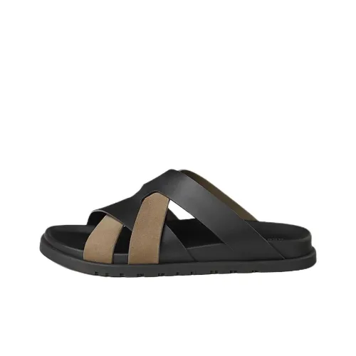 HERMES Шлепанцы Мужские Черные Коричневые