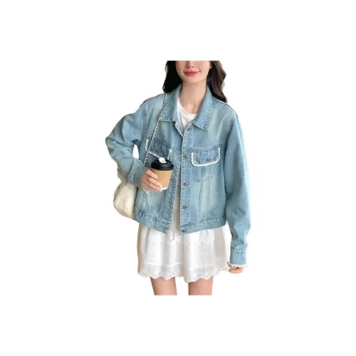 GUOZHEN Светло-синие женские джинсовые куртки