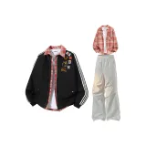 Чёрная+Красная рубашка + Светло-серые штаны