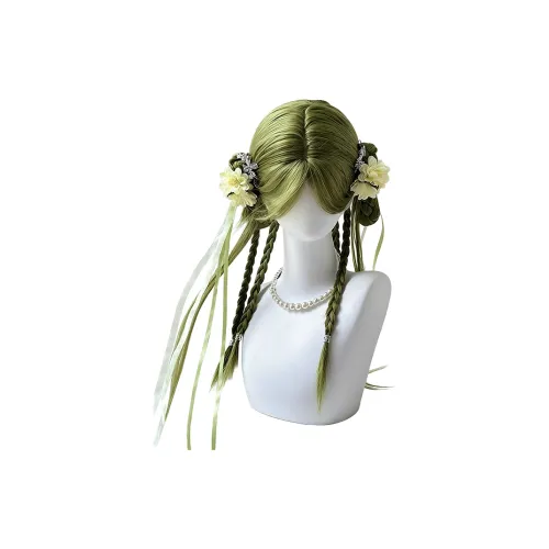 Northward Incline Новый китайский стиль Матча Зеленый Wispy Bangs Длинные Прямые волосы Женская Перука Высокотемпературная пряжа