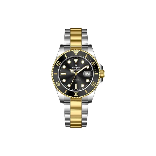 NAVIGARE Механическое механическое часы из нержавеющей стали с ремешком черный циферблат мужские часы