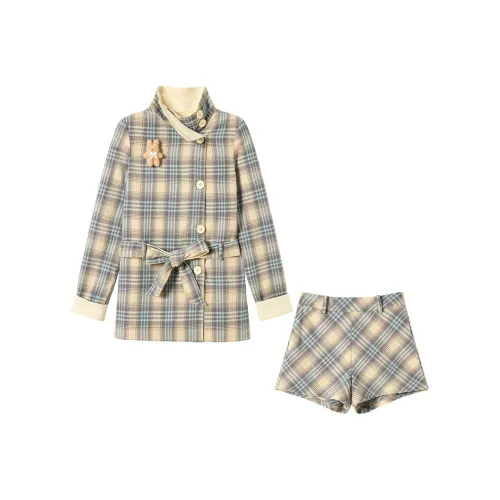 FABRIC PIG Желто-синий Пальто+Шорты Женские Комплекты с Юбкой