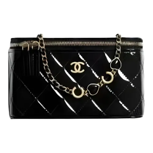 CHANEL Лак Кожа Глянцевая Кожа Коробка Сумка Косметичка Сумка через плечо Сумка на плечо Женская Черная