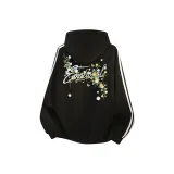 Чёрный Белый Полосы Флисовая Подкладка (Высококачественный Флис)