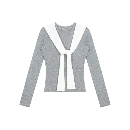 CALLED BACK Серый Длинный Рукав Т Рубашка Женская