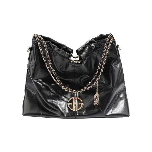 GHG Сумка из крупнозернистой текстуры коровьей кожи стандартная женская черная кофейная