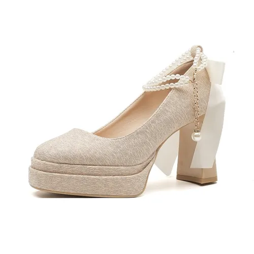 Zubumei Грубый каблук Высокие каблуки 9 см Женские Шампанское